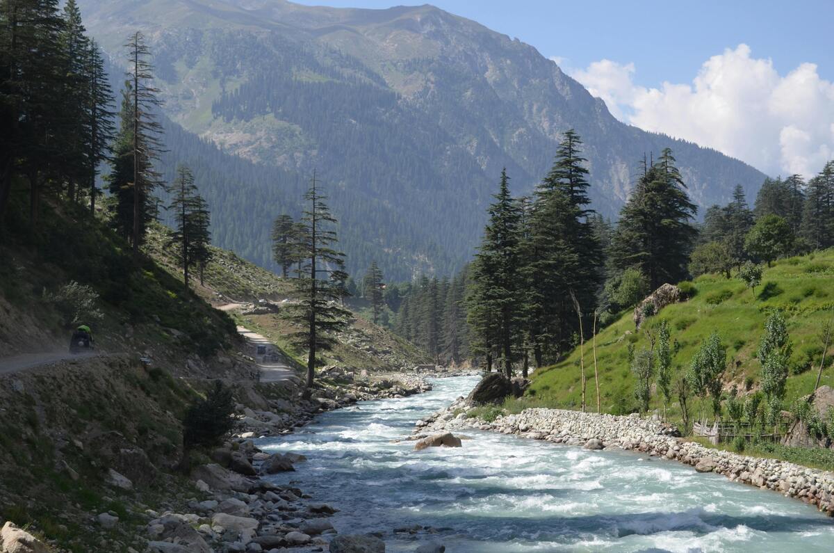 Himalayan glacier melting and forming rivers due to climate change in the Himalayas