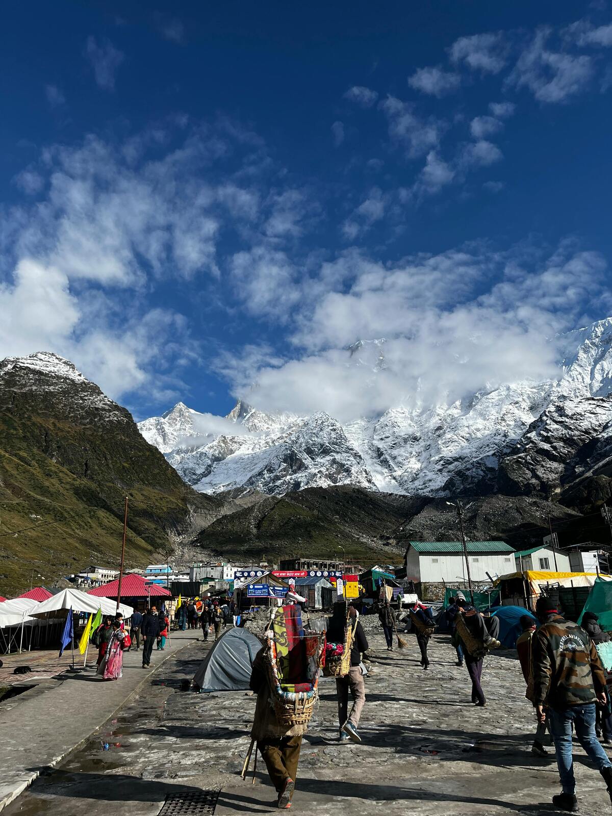 Kedarnath village in the Himalayan mountains, showing life at high altitude